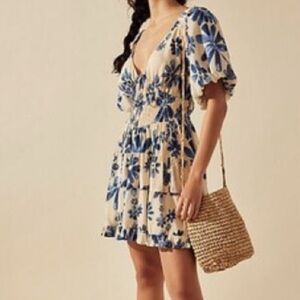 Free People Floral Cream and Blue Dress